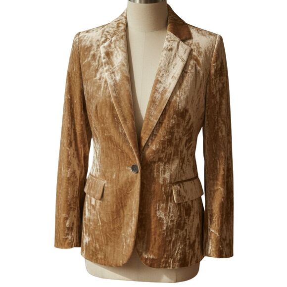 Banana Republic Blazer Camel Gold Crushed Velvet Cocktail Quiet Luxury Career 6 - Picture 1 of 12